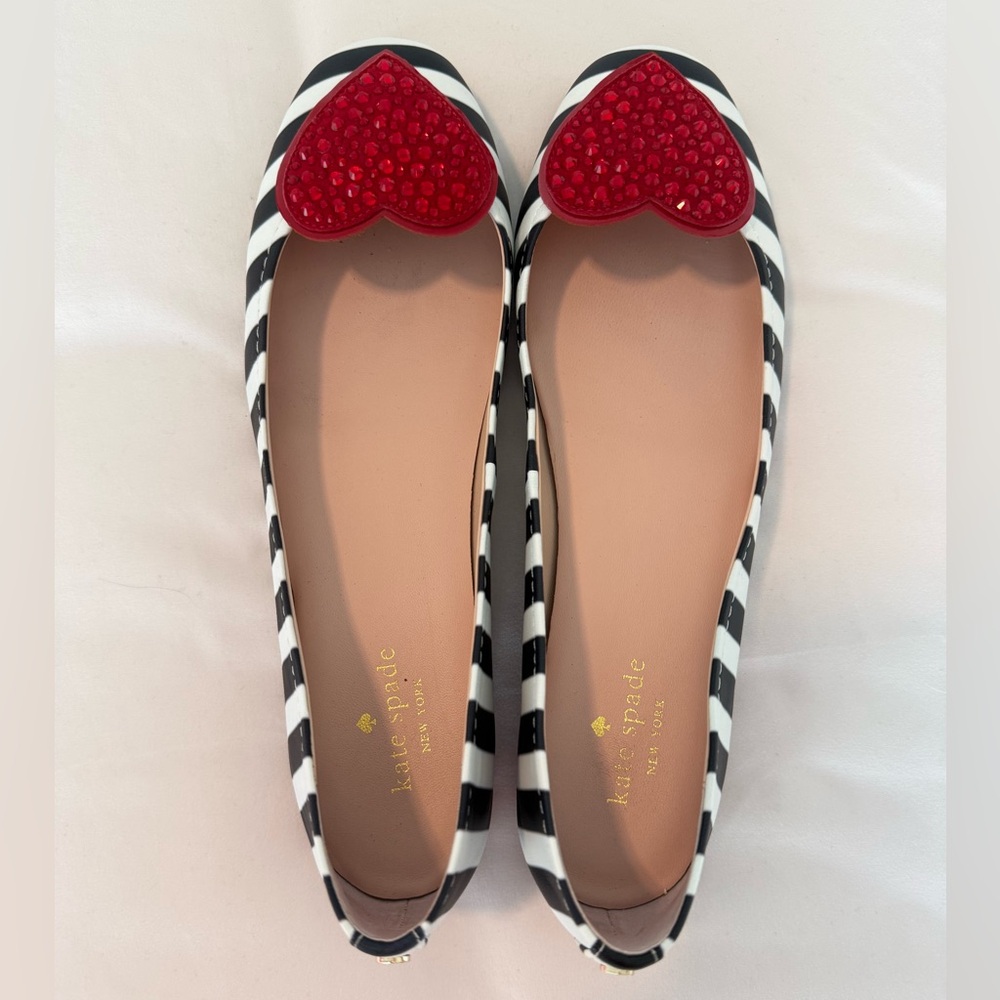 Kate Spade Striped Flats with Red Heart Accent